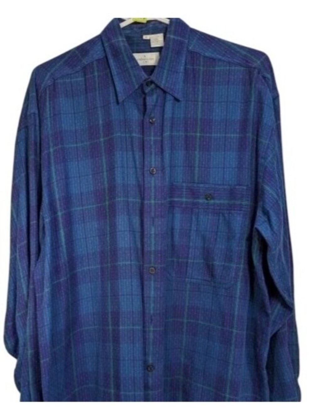 Valentino Blue Tartan plaid pattern long sleeve dress shirt size Medium